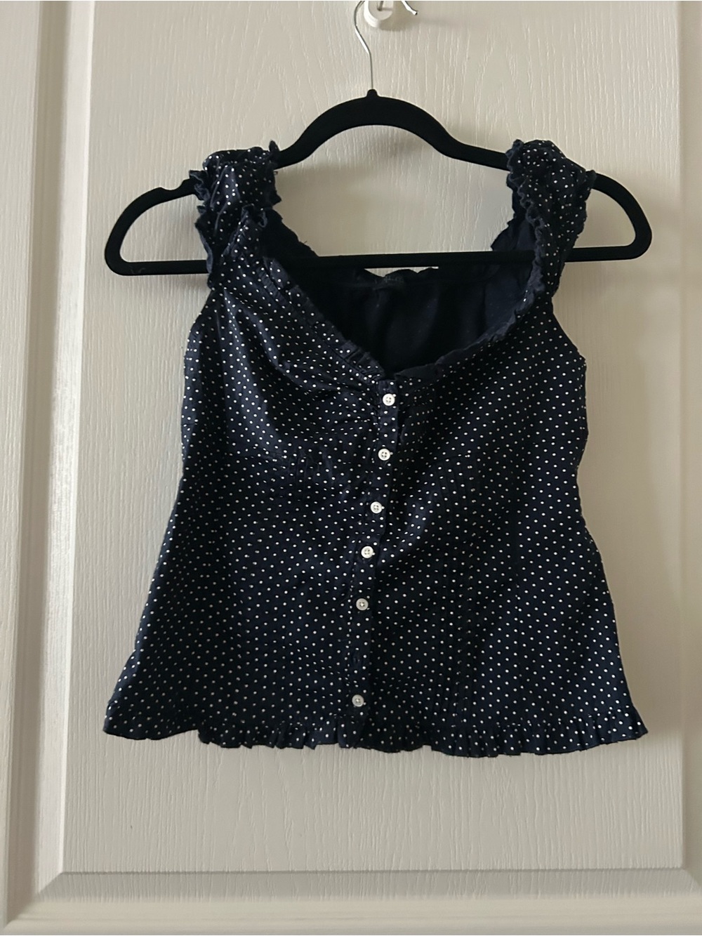 Brandy Melville Navy Polka Dot Ruffle-Strap Button-Front Camisole